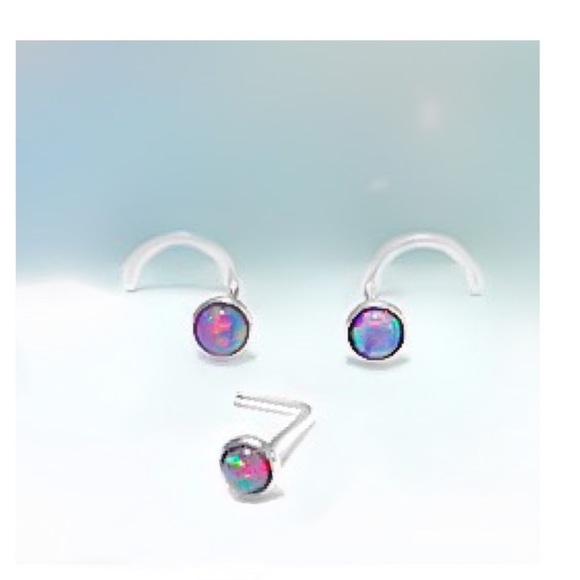 Purple Fire Opal 925 Sterling Silver Nose Ring L Shaped Stud Left or Right Screw - Picture 2 of 9